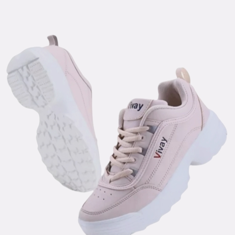 Vivay sneakers light weight pink tie up white souls new without tags